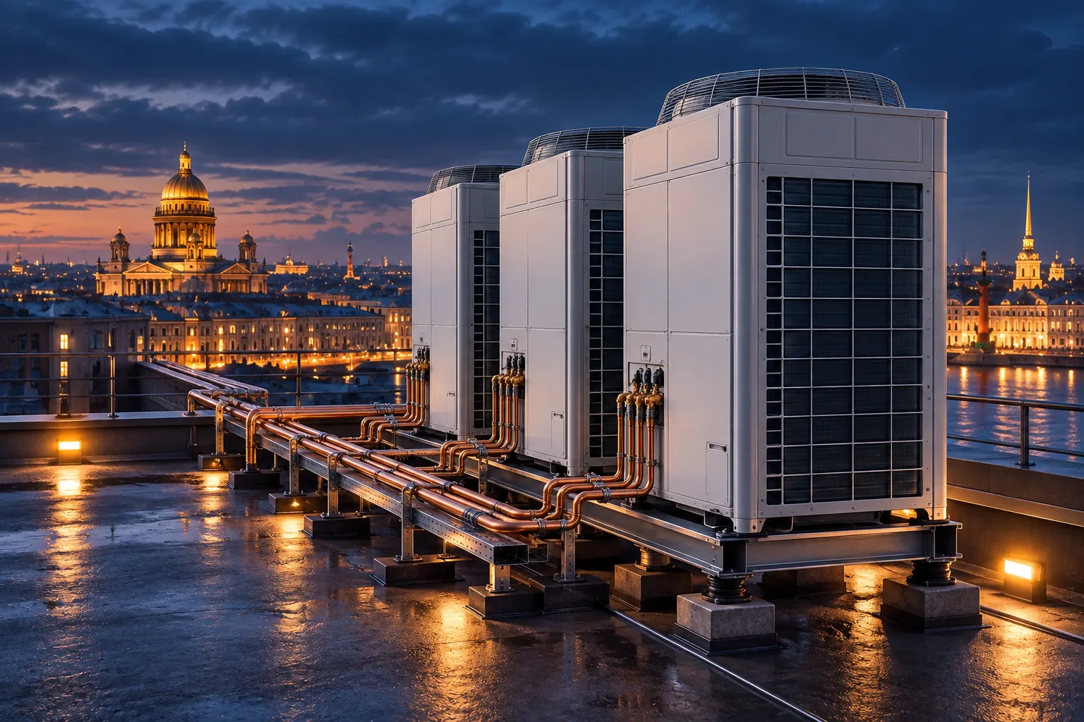 Модульные наружные блоки VRF системы на кровле коммерческого здания